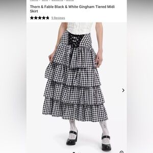 Tiered Gingham Maxi Skirt with Lace-Up Waist - Black/White